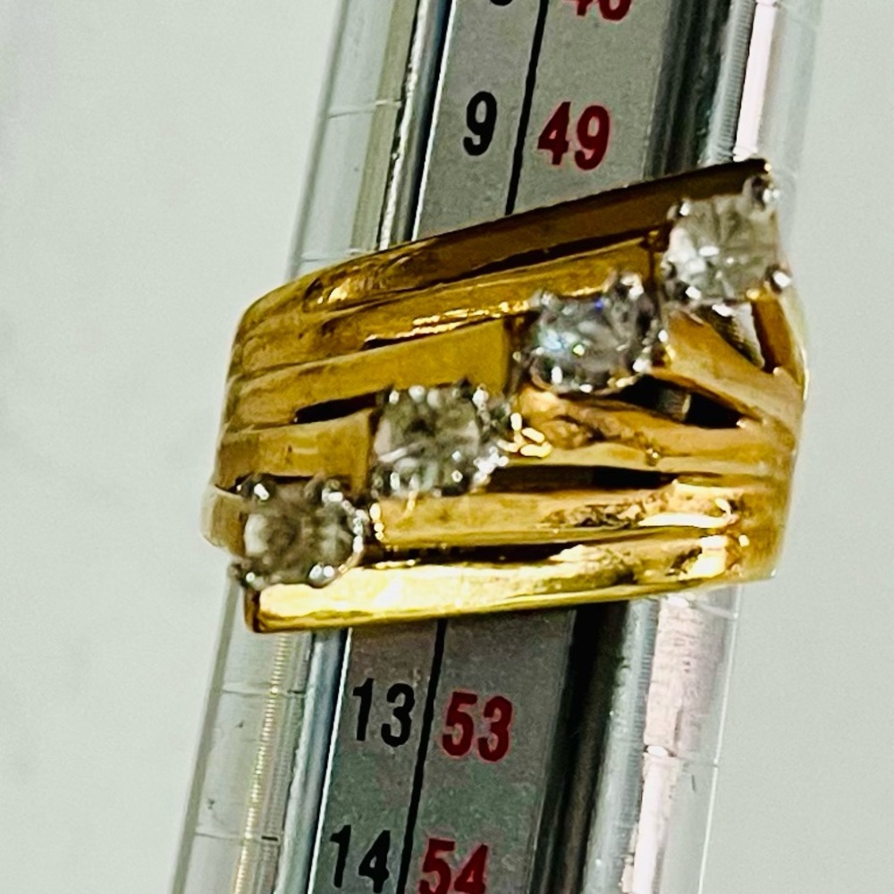 Vintage 1960s Diagonal Multi Stone Ring Gold Tone Size 5.75 - Picture 2 of 12
